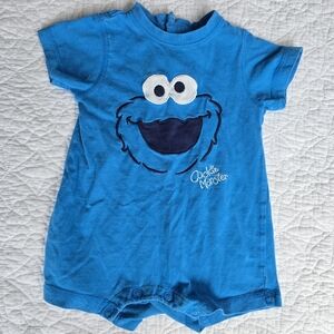 Vintage Sesame Street Cookie Monster Elmo's World Baby One-piece Blue Romper 12m